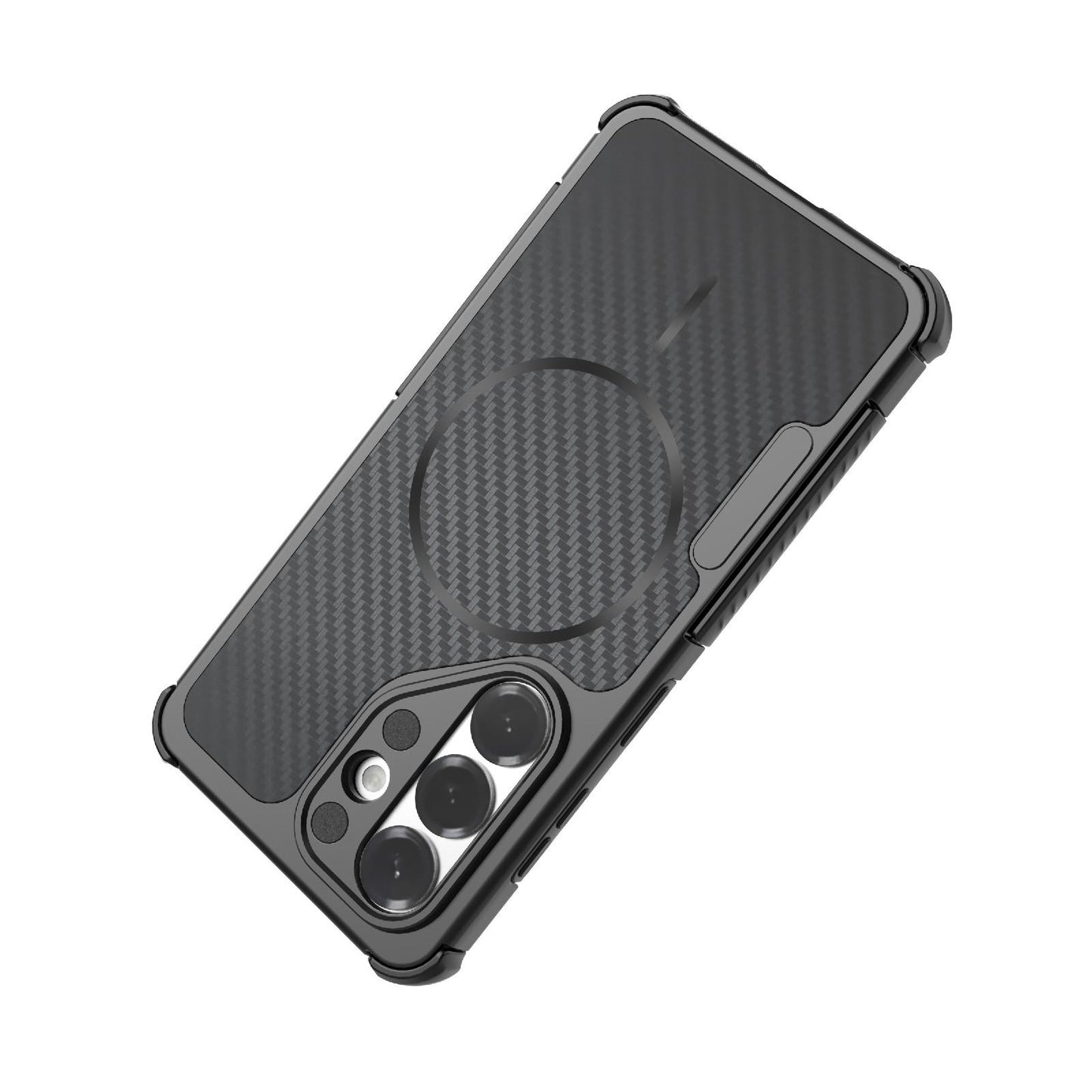 For Galaxy S26 5G Rugged Carbon Fiber Texture Airbag Shockproof Magnetic Phone Case(Black)