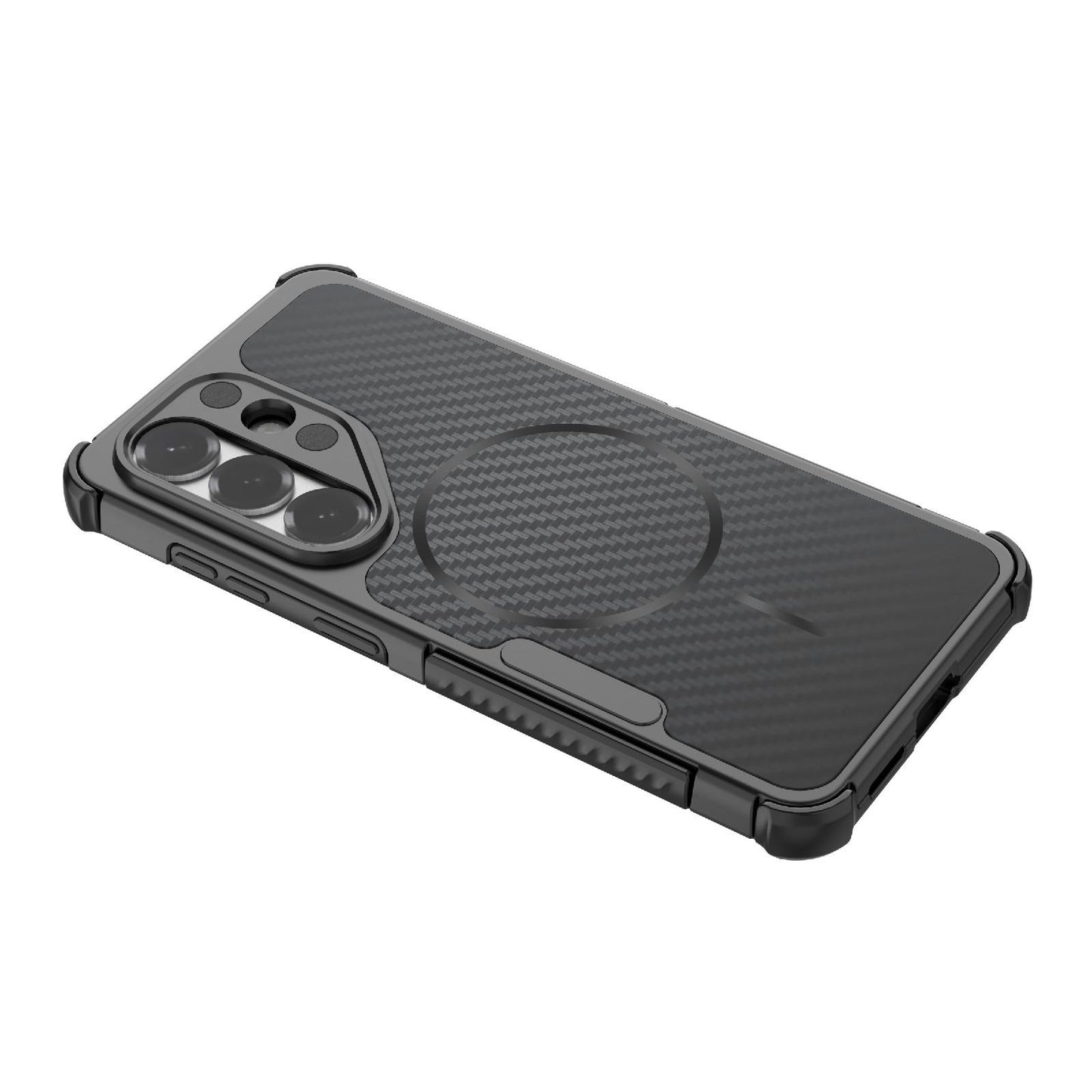 For Galaxy S26 5G Rugged Carbon Fiber Texture Airbag Shockproof Magnetic Phone Case(Black)