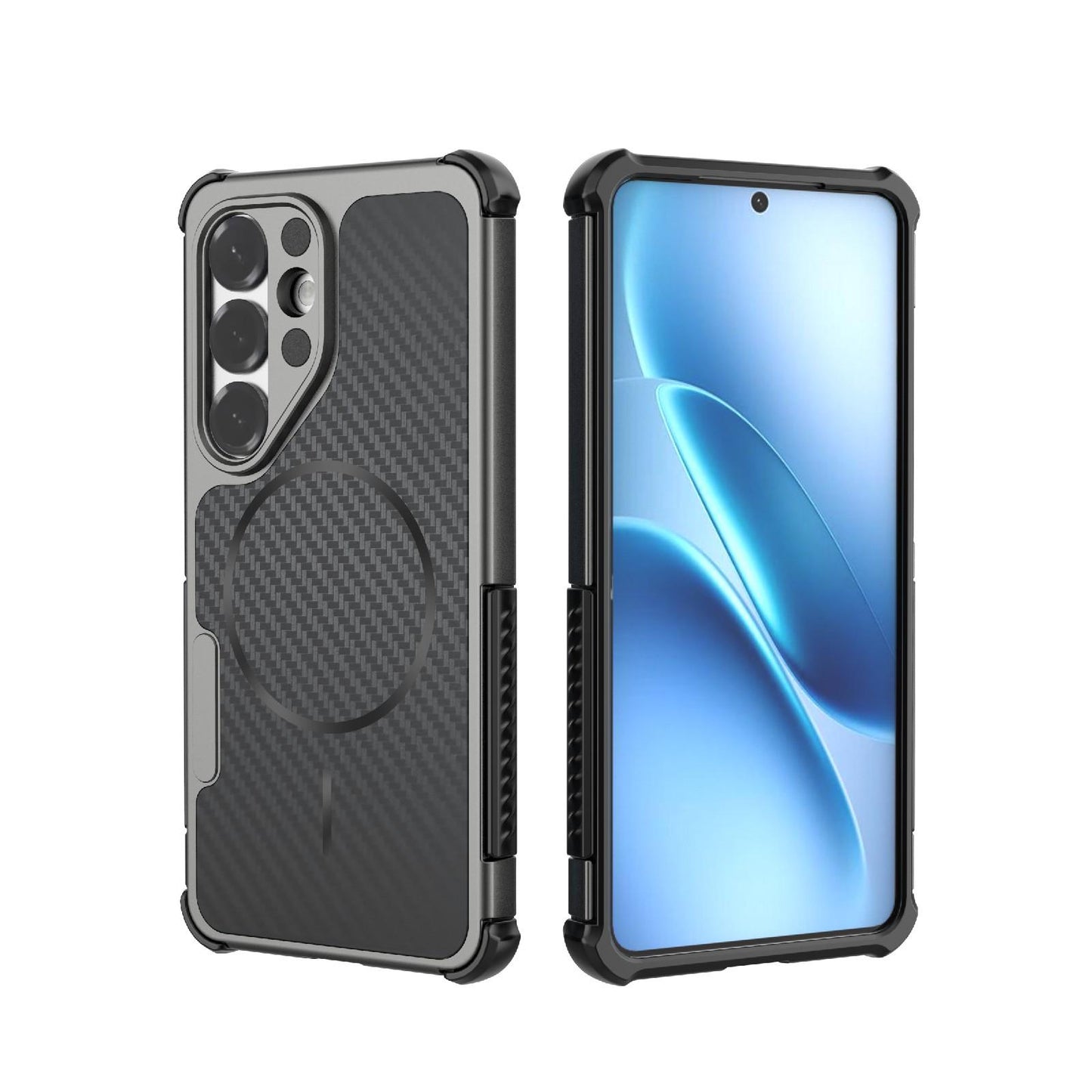For Galaxy S26 5G Rugged Carbon Fiber Texture Airbag Shockproof Magnetic Phone Case(Gray)