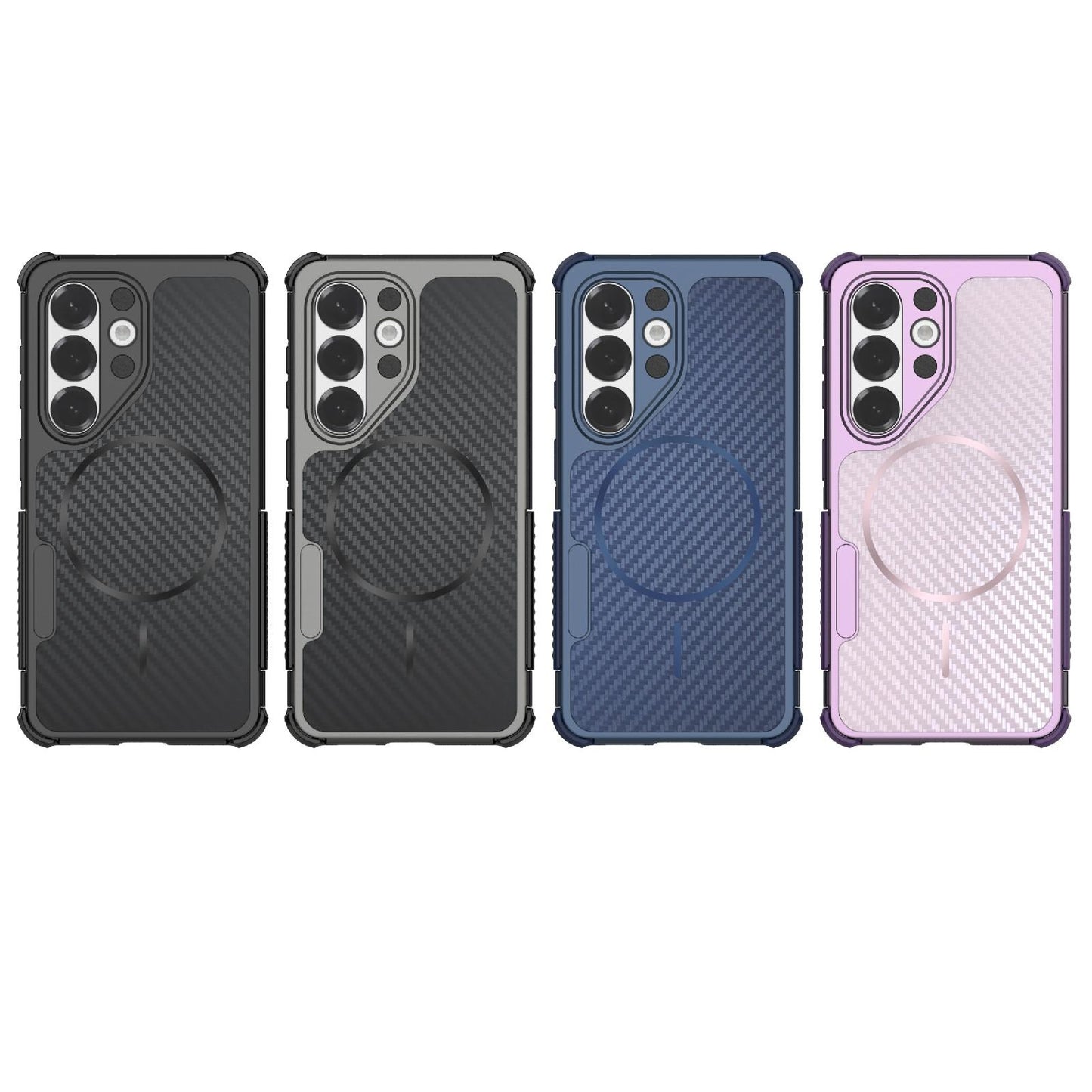 For Galaxy S26 5G Rugged Carbon Fiber Texture Airbag Shockproof Magnetic Phone Case(Gray)