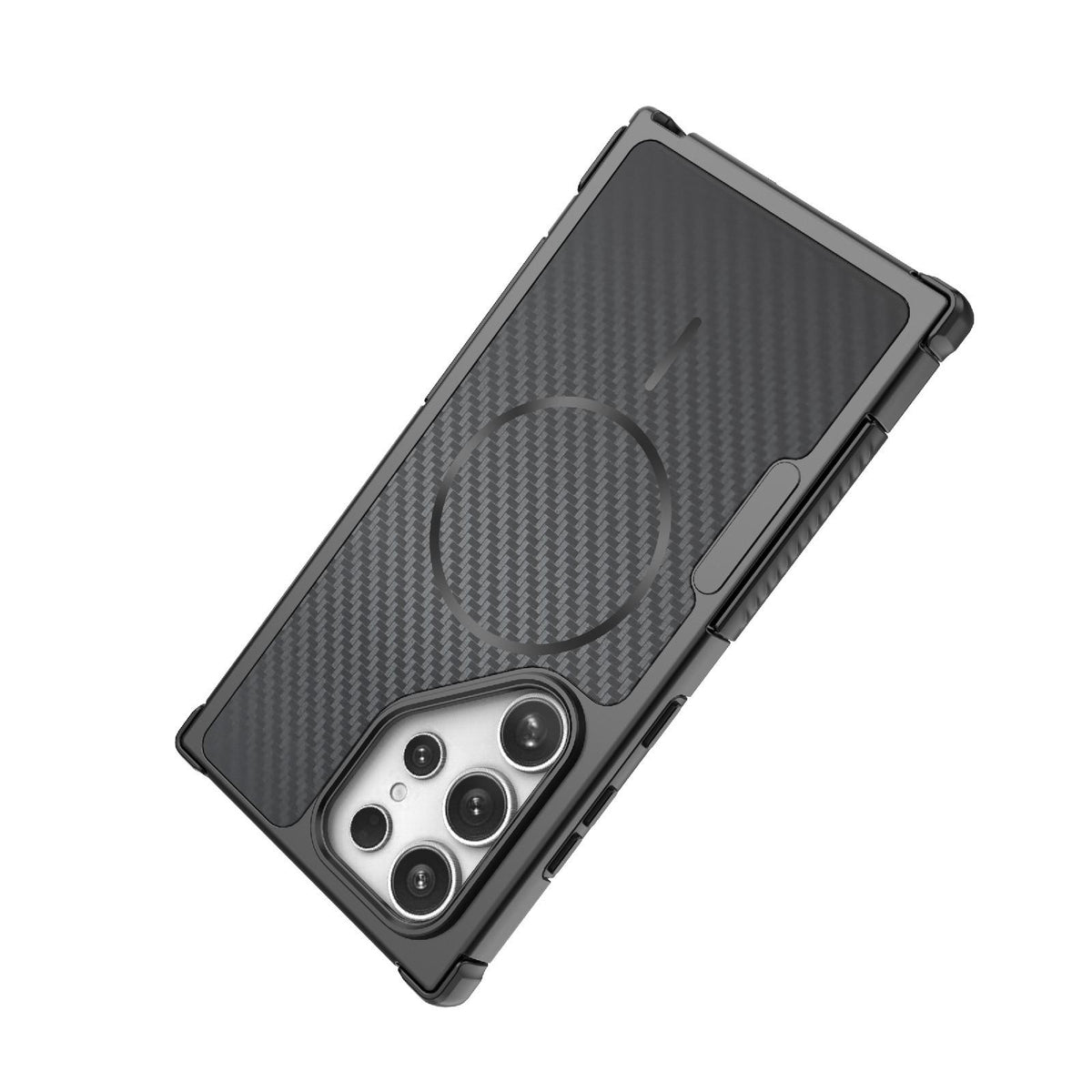 For Galaxy S24 Ultra 5G Rugged Carbon Fiber Texture Airbag Shockproof Magnetic Phone Case - Black - EDA010016105A