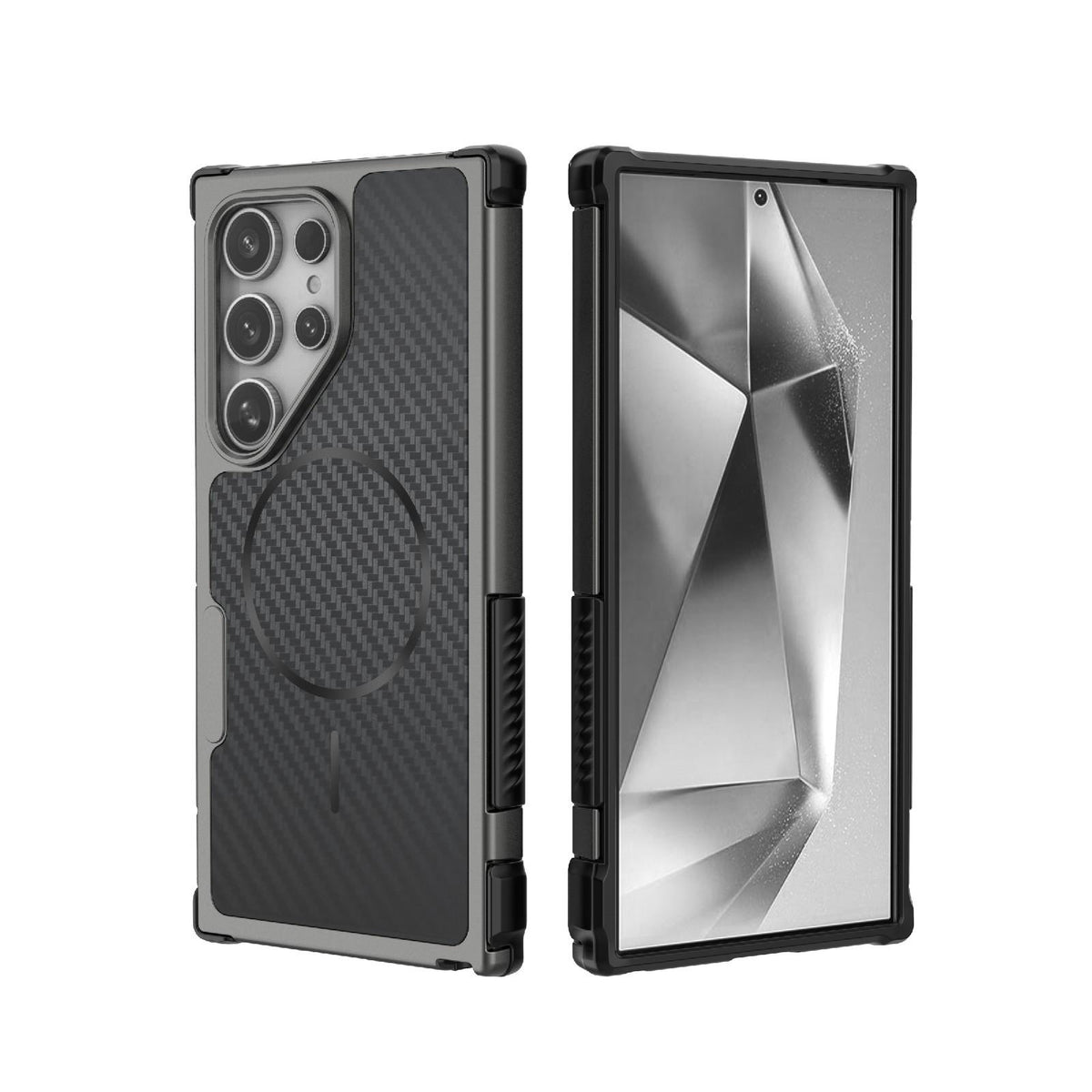 For Galaxy S24 Ultra 5G Rugged Carbon Fiber Texture Airbag Shockproof Magnetic Phone Case - Gray - EDA010016105B