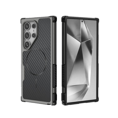 For Galaxy S24 Ultra 5G Rugged Carbon Fiber Texture Airbag Shockproof Magnetic Phone Case - Gray - EDA010016105B