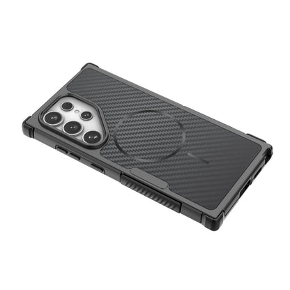 For Galaxy S24 Ultra 5G Rugged Carbon Fiber Texture Airbag Shockproof Magnetic Phone Case - Gray - EDA010016105B