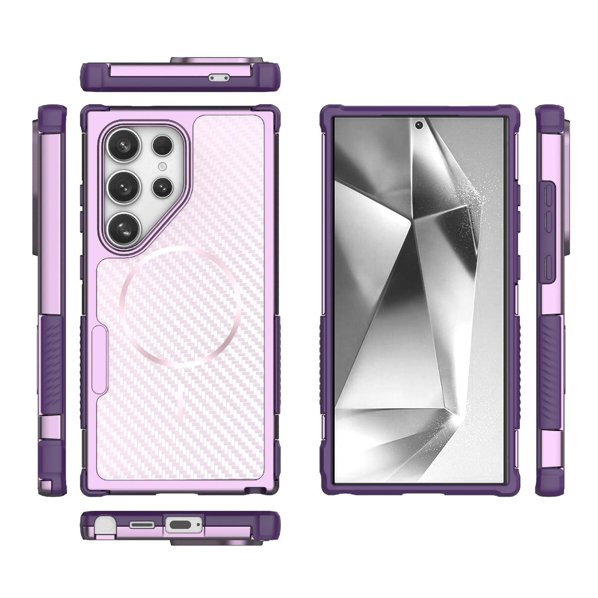 For Galaxy S24 Ultra 5G Rugged Carbon Fiber Texture Airbag Shockproof Magnetic Phone Case - Purple - EDA010016105D