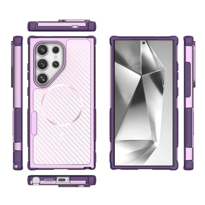For Galaxy S24 Ultra 5G Rugged Carbon Fiber Texture Airbag Shockproof Magnetic Phone Case - Purple - EDA010016105D