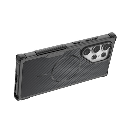 For Galaxy S24 Ultra 5G Rugged Carbon Fiber Texture Airbag Shockproof Magnetic Phone Case - Purple - EDA010016105D