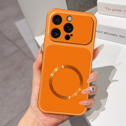 For iPhone 16 Pro Max Lambskin Series Magnetic Skin Feel Phone Case(Orange)