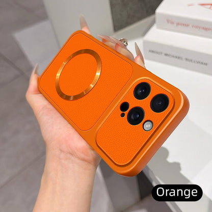 For iPhone 16 Pro Max Lambskin Series Magnetic Skin Feel Phone Case(Orange)