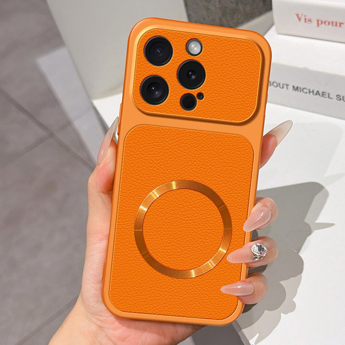 For iPhone 15 Pro Max Lambskin Series Magnetic Skin Feel Phone Case(Orange)