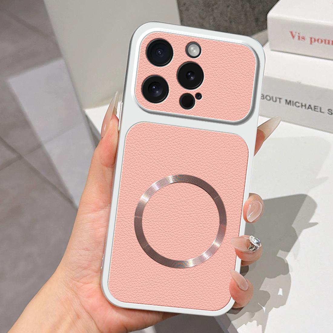 For iPhone 15 Pro Max Lambskin Series Magnetic Skin Feel Phone Case(Pink)