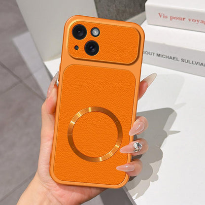 For iPhone 15 Plus Lambskin Series Magnetic Skin Feel Phone Case(Orange)