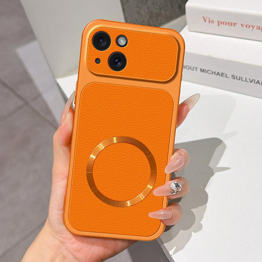 For iPhone 15 Lambskin Series Magnetic Skin Feel Phone Case(Orange)