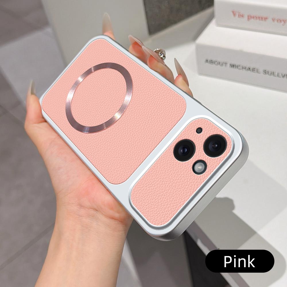 For iPhone 15 Lambskin Series Magnetic Skin Feel Phone Case(Pink)