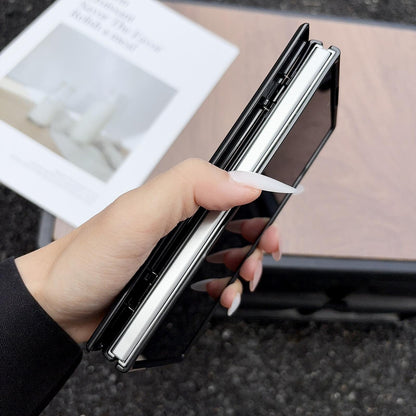 For Galaxy Fold8 Ultra 5G Folding Shaft Magsafe Carbon Fiber Texture Leather Phone Case(Black)