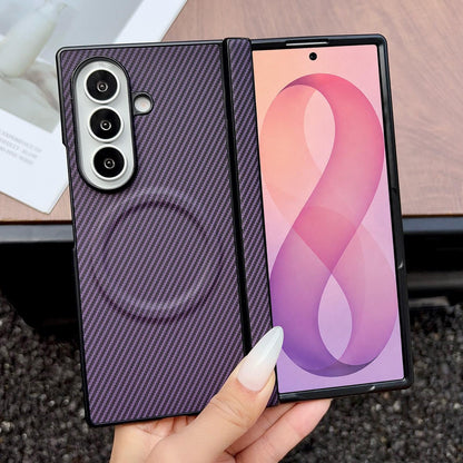 For Galaxy Fold8 Ultra 5G Folding Shaft Magsafe Carbon Fiber Texture Leather Phone Case(Purple)