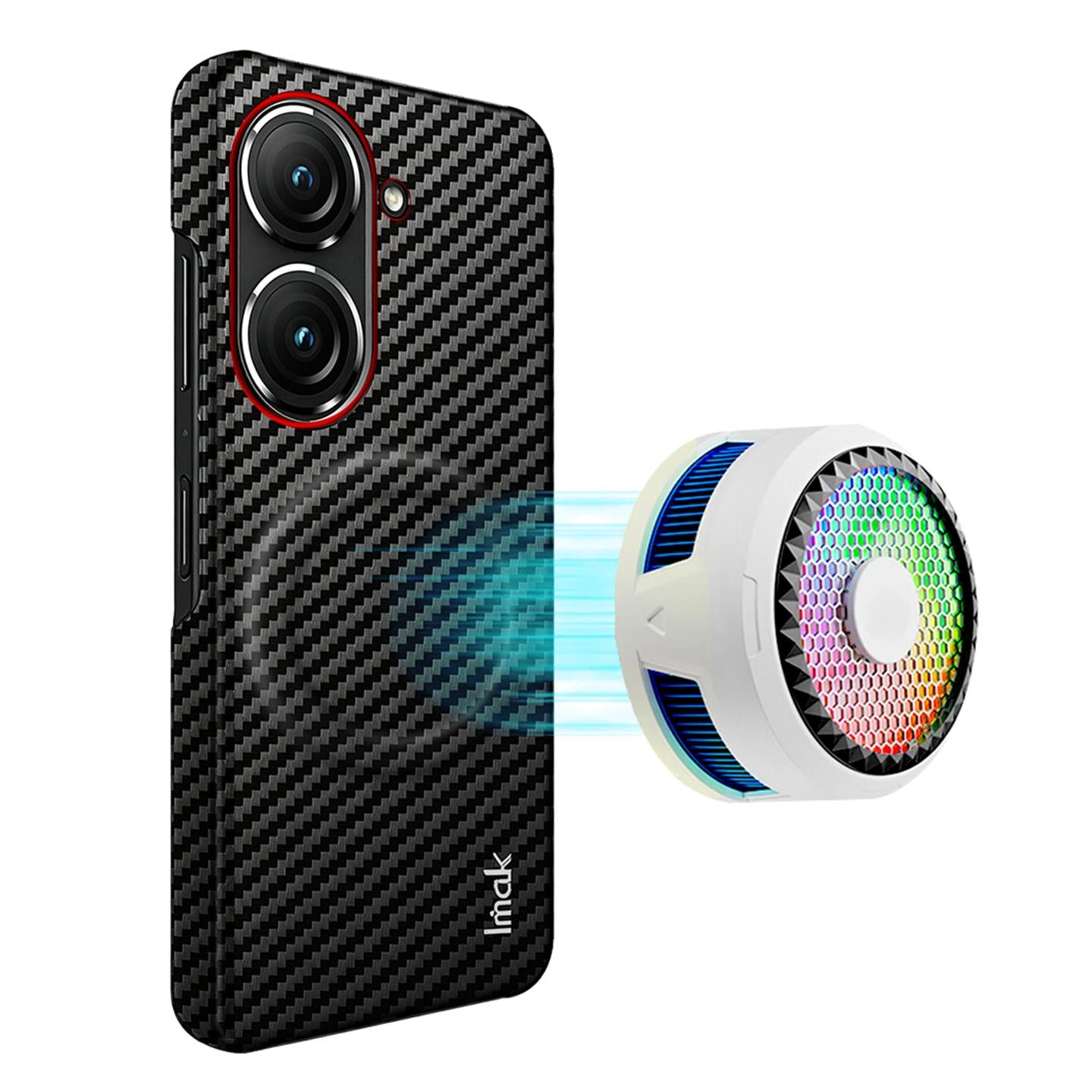For Asus Zenfone 10 / Zenfone 9 imak Ruiyi Series Red Ring Carbon Fiber Texture Magnetic Phone Case(Black)