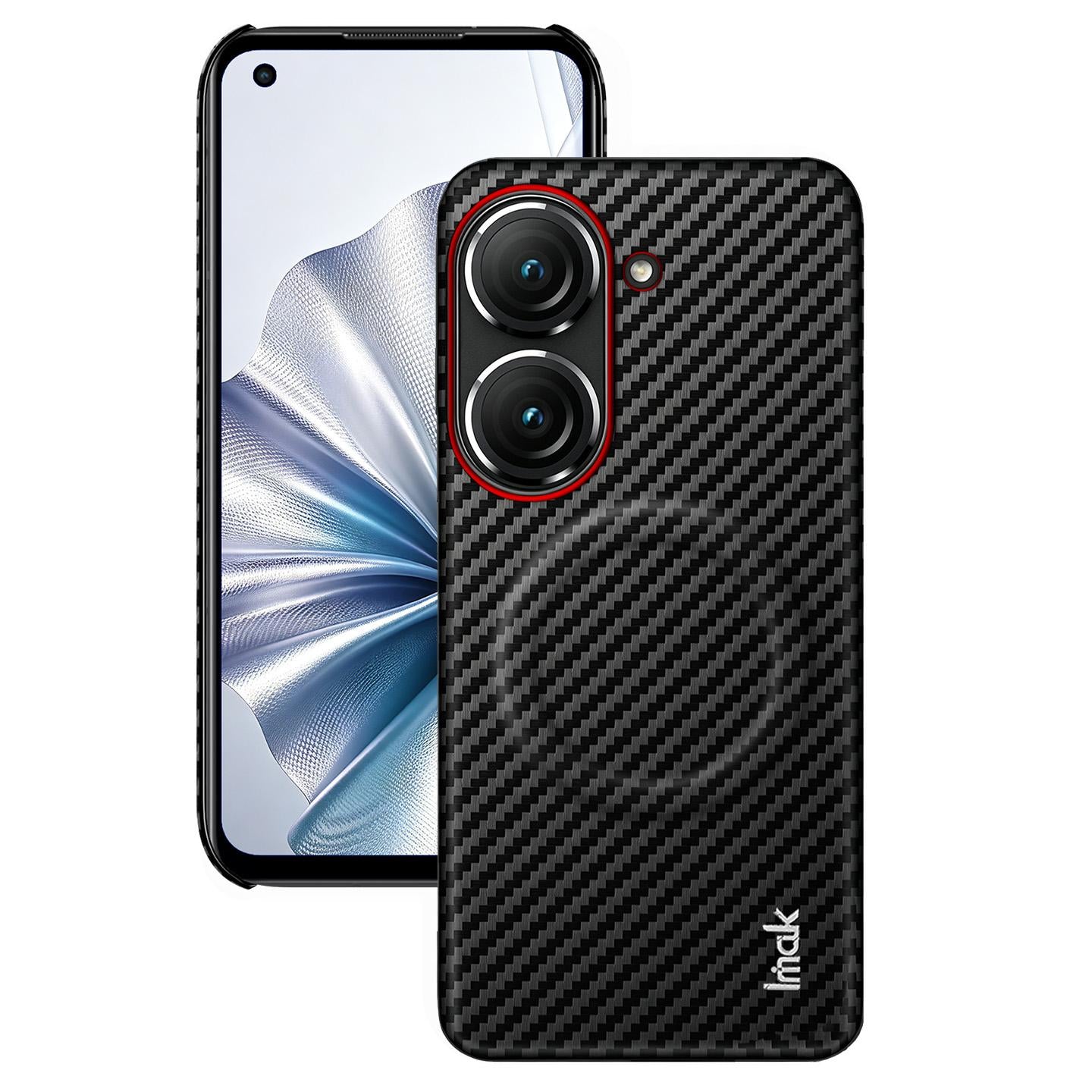 For Asus Zenfone 10 / Zenfone 9 imak Ruiyi Series Red Ring Carbon Fiber Texture Magnetic Phone Case(Black)