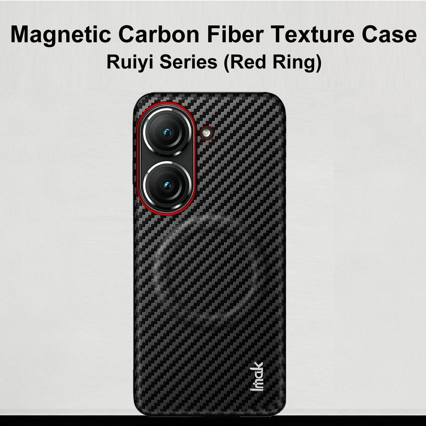 For Asus Zenfone 10 / Zenfone 9 imak Ruiyi Series Red Ring Carbon Fiber Texture Magnetic Phone Case(Black)