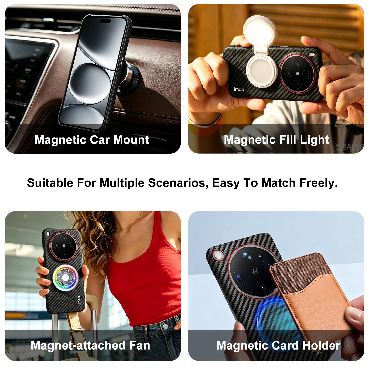 For Asus Zenfone 10 / Zenfone 9 imak Ruiyi Series Red Ring Carbon Fiber Texture Magnetic Phone Case(Black)