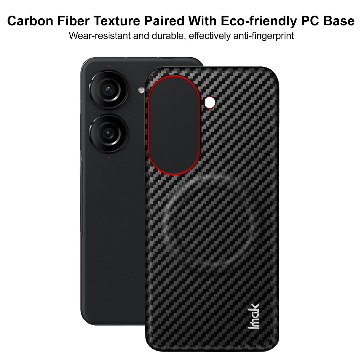 For Asus Zenfone 10 / Zenfone 9 imak Ruiyi Series Red Ring Carbon Fiber Texture Magnetic Phone Case(Black)
