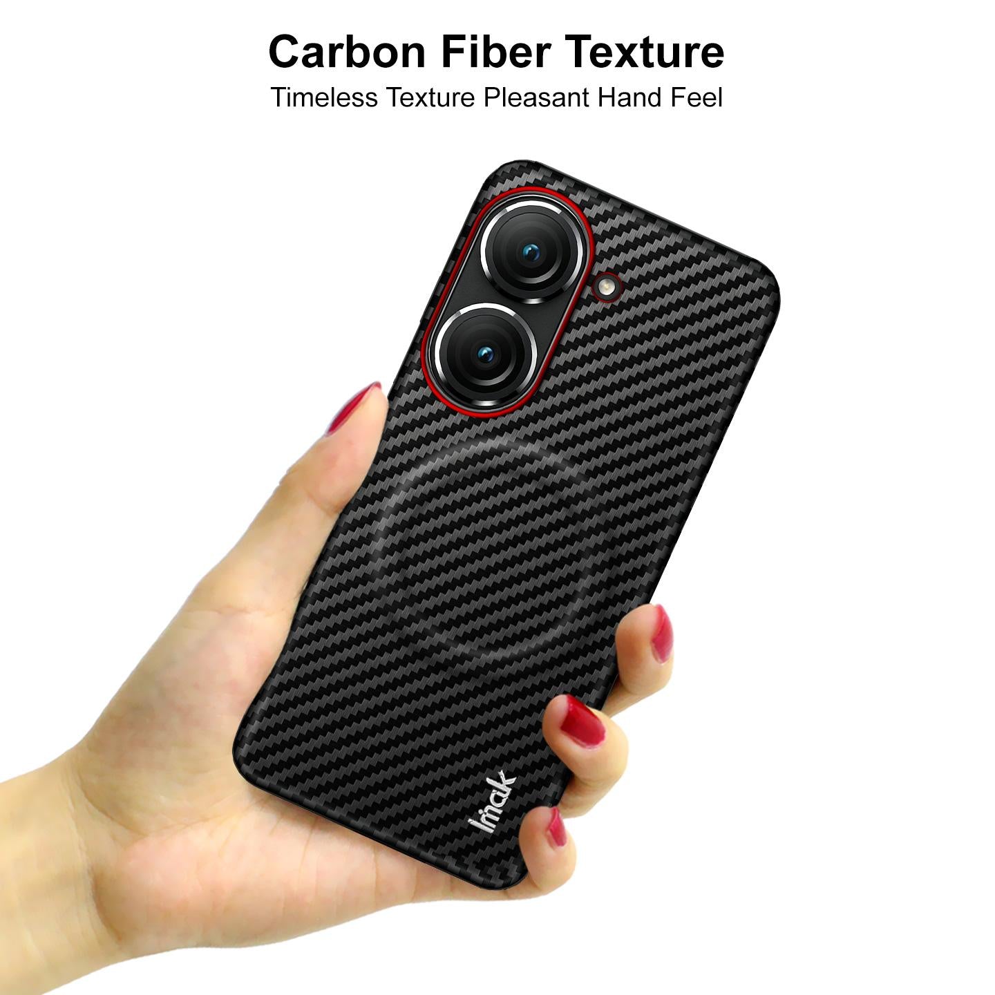 For Asus Zenfone 10 / Zenfone 9 imak Ruiyi Series Red Ring Carbon Fiber Texture Magnetic Phone Case(Black)
