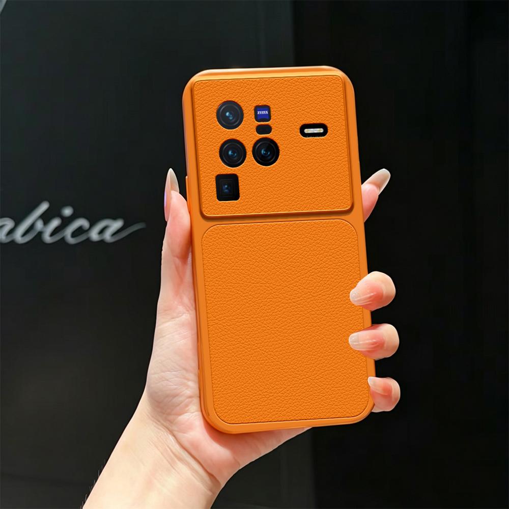 For vivo X80 Pro Lambskin Series Skin Feel Shockproof Phone Case(Orange)