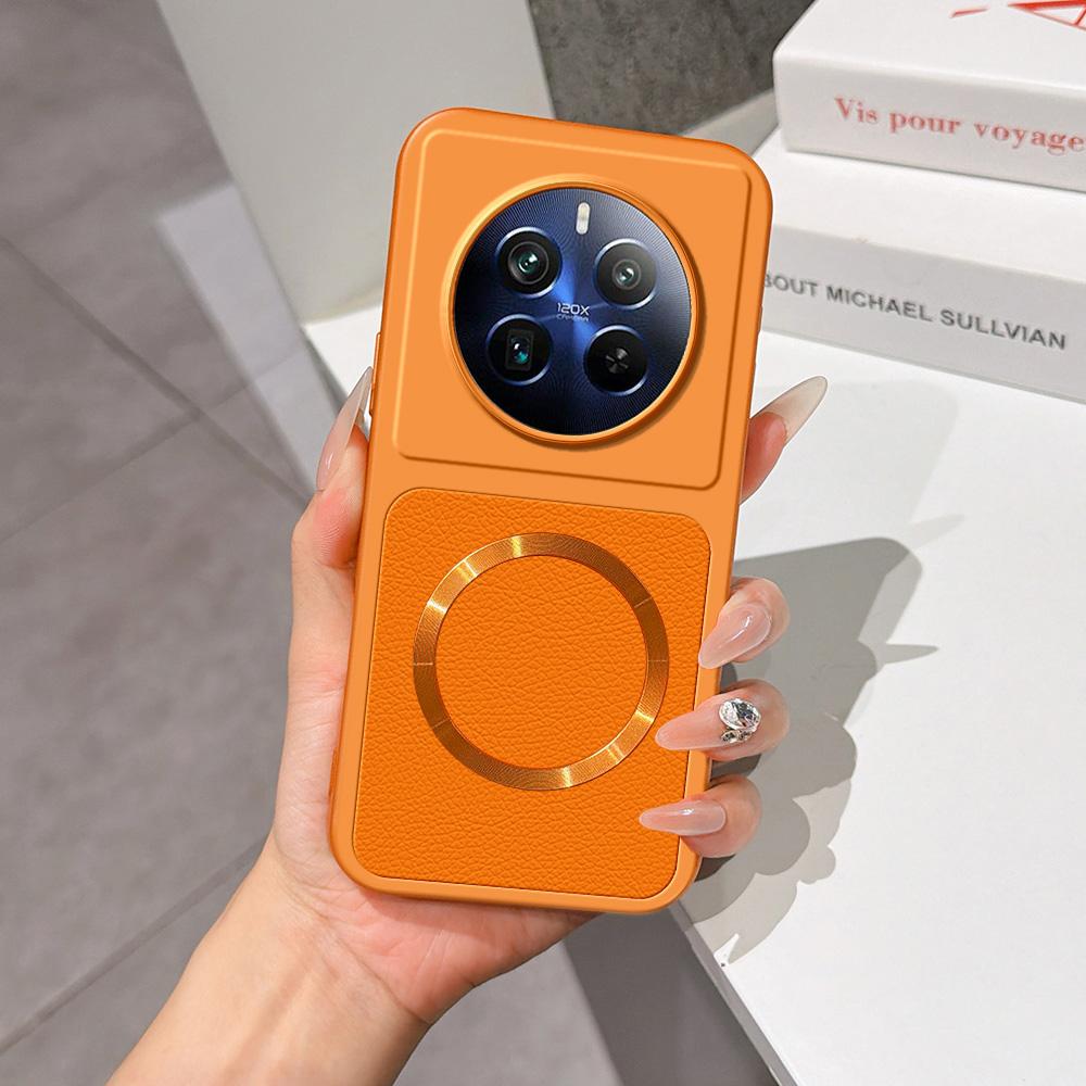 For Realme 12 Pro+ Lambskin Series Magnetic Skin Feel Phone Case(Orange)