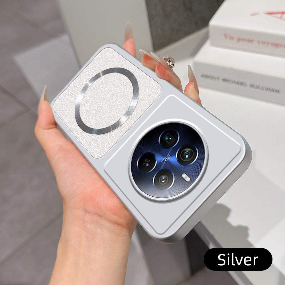For Realme 12 Pro+ Lambskin Series Magnetic Skin Feel Phone Case(Silver)