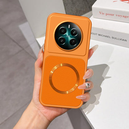 For Realme 12+ Lambskin Series Magnetic Skin Feel Phone Case(Orange)