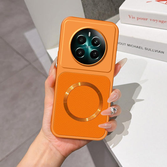 For Realme 12+ Lambskin Series Magnetic Skin Feel Phone Case(Orange)