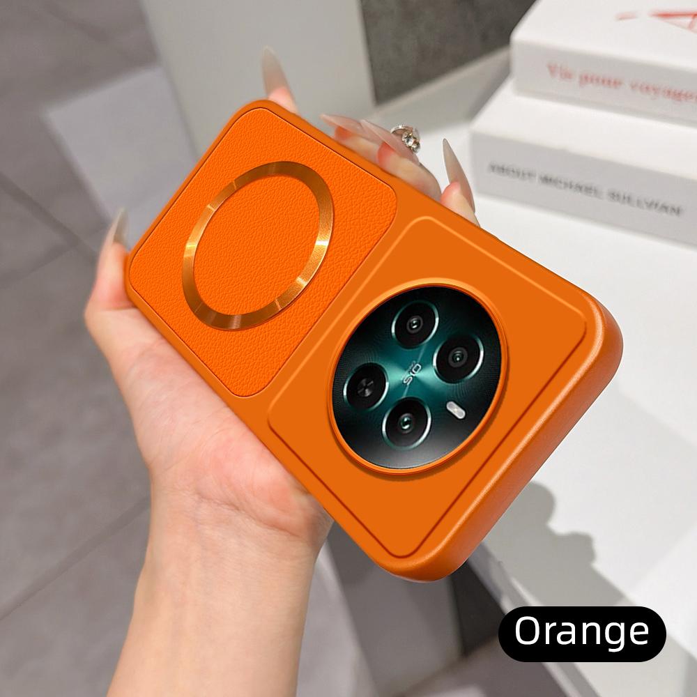 For Realme 12+ Lambskin Series Magnetic Skin Feel Phone Case(Orange)