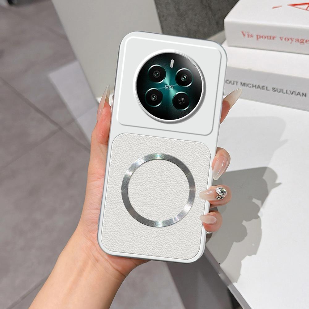 For Realme 12+ Lambskin Series Magnetic Skin Feel Phone Case(Silver)