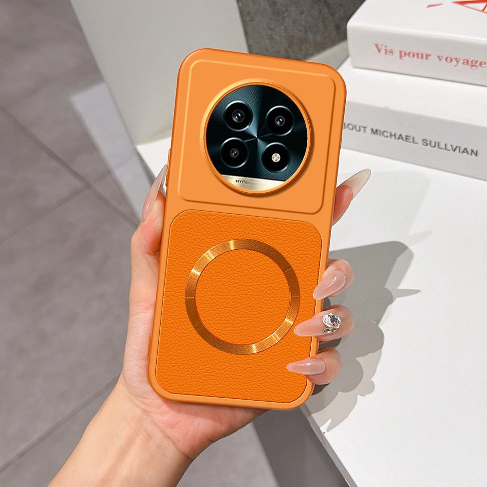 For Realme 13 Pro Lambskin Series Magnetic Skin Feel Phone Case(Orange)