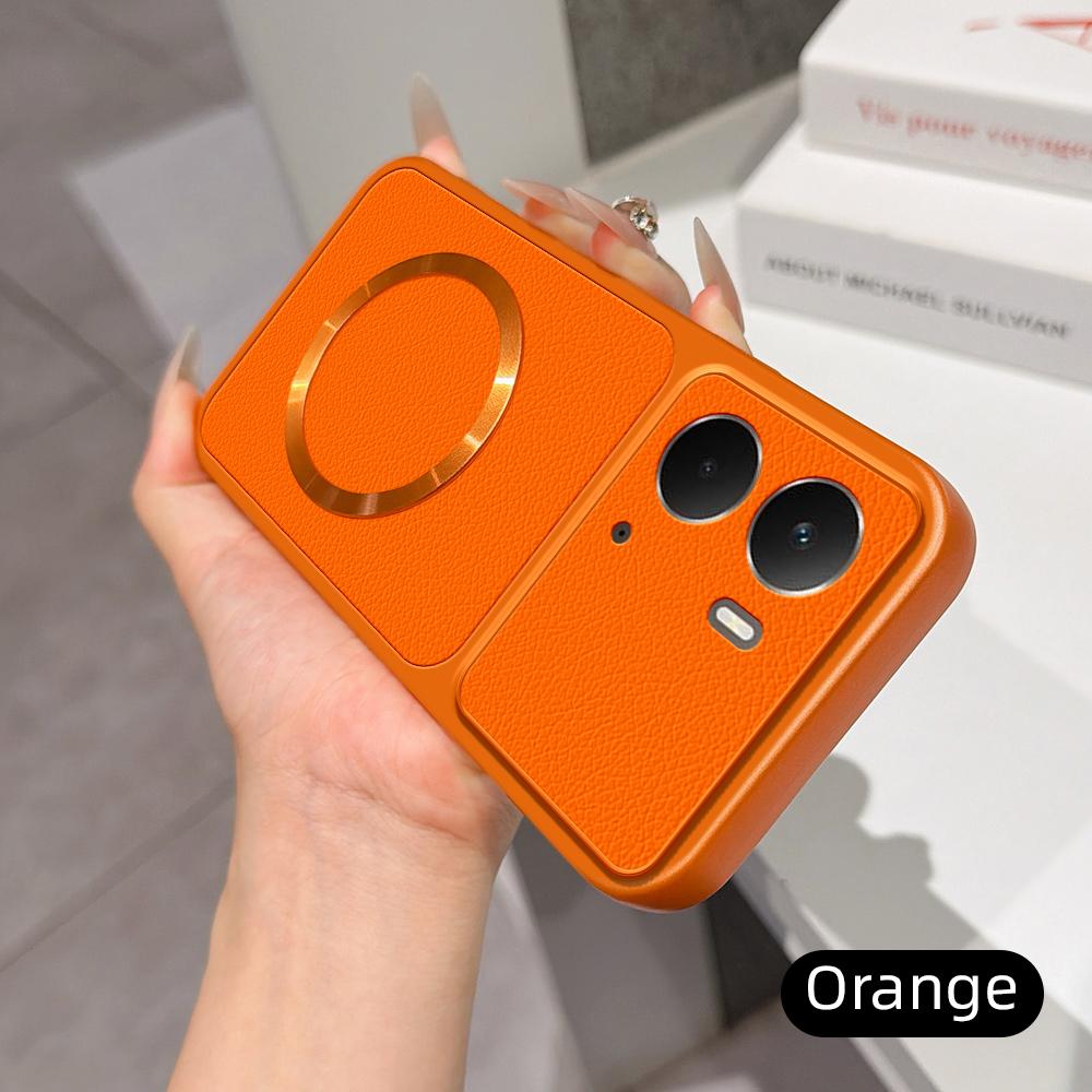 For Realme 14 Lambskin Series Magnetic Skin Feel Phone Case(Orange)