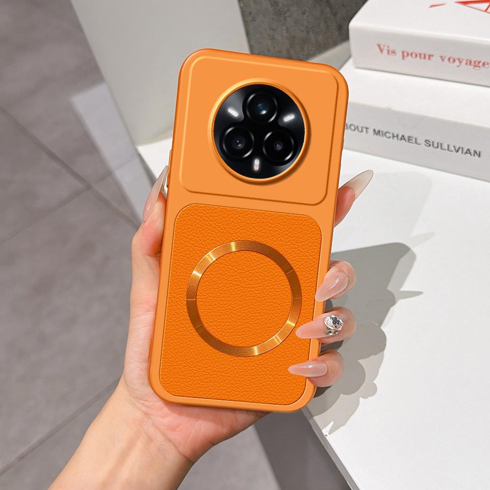 For Realme 14 Pro+ Lambskin Series Magnetic Skin Feel Phone Case(Orange)
