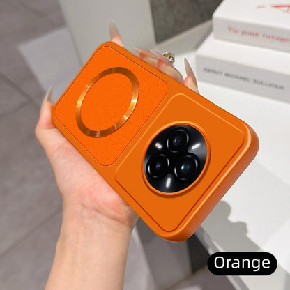 For Realme 14 Pro+ Lambskin Series Magnetic Skin Feel Phone Case(Orange)