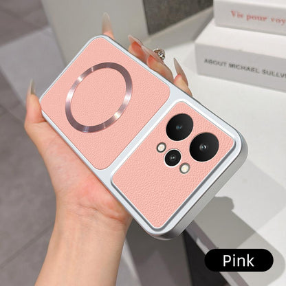 For Realme 15 5G Lambskin Series Magnetic Skin Feel Phone Case(Pink)