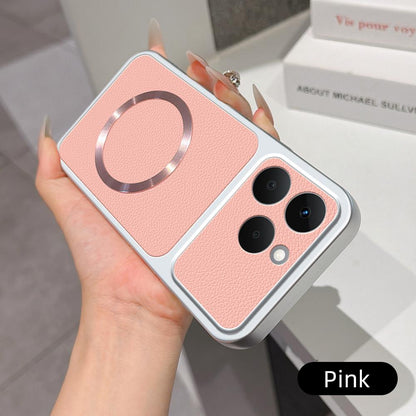For Realme 15T 5G Lambskin Series Magnetic Skin Feel Phone Case(Pink)