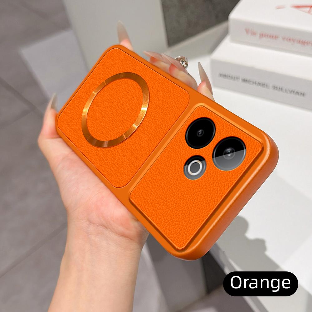 For Realme GT 7 5G Global Lambskin Series Magnetic Skin Feel Phone Case(Orange)