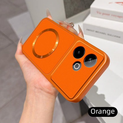 For Realme GT 7 5G Global Lambskin Series Magnetic Skin Feel Phone Case(Orange)