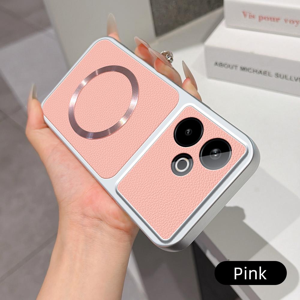 For Realme GT 7 5G Global Lambskin Series Magnetic Skin Feel Phone Case(Pink)