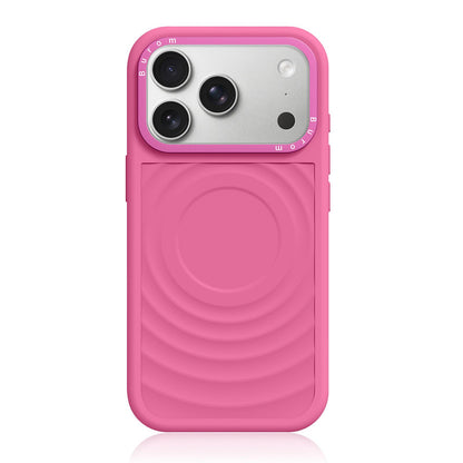 For iPhone 18 Pro Max Liquid Silicone Frame Hybrid Ripple Back Panel Magnetic Phone Case(Rose Pink)