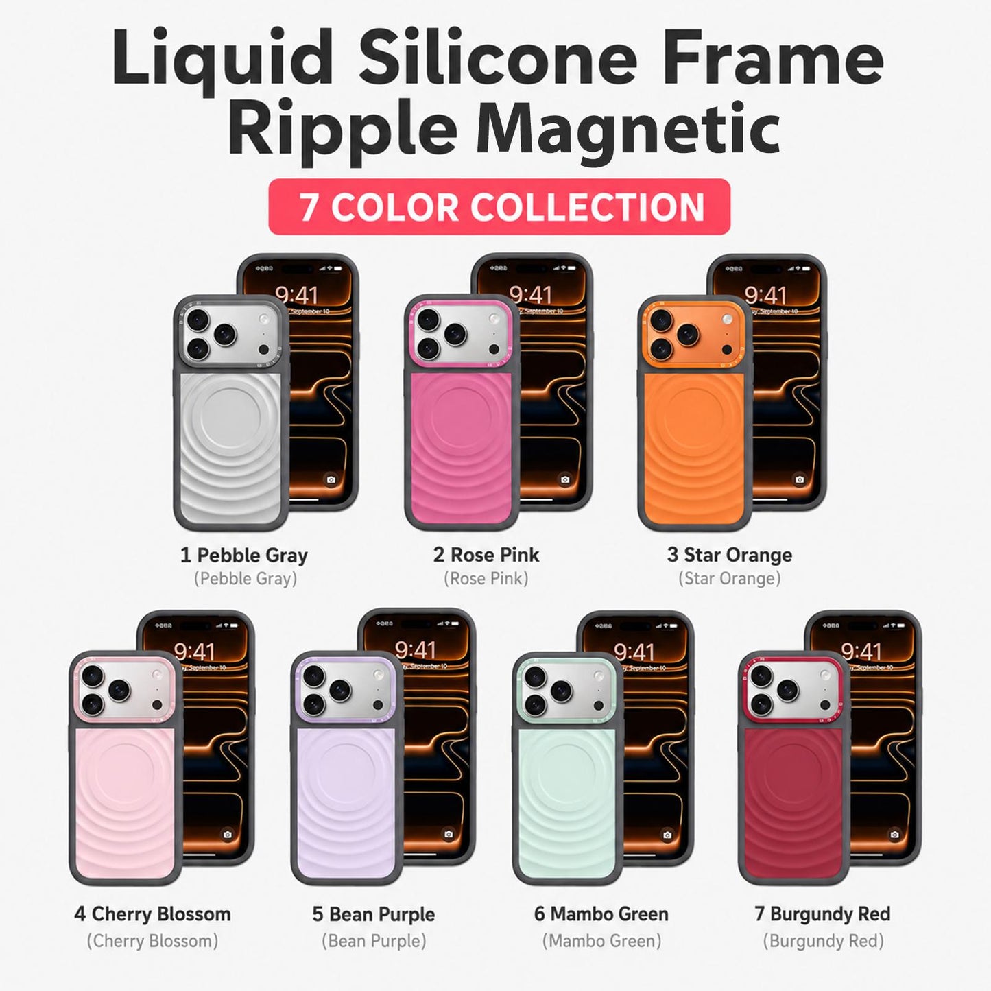 For iPhone 18 Pro Max Liquid Silicone Frame Hybrid Ripple Back Panel Magnetic Phone Case(Silver)