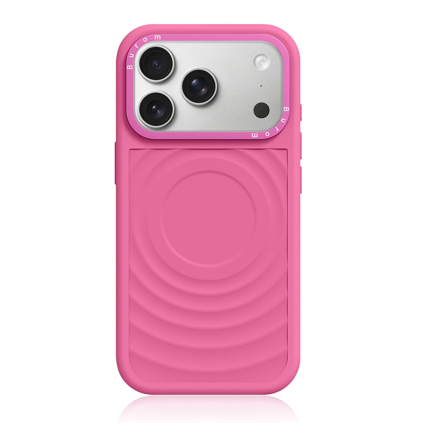For iPhone 18 Pro Liquid Silicone Frame Hybrid Ripple Back Panel Magnetic Phone Case(Rose Pink)