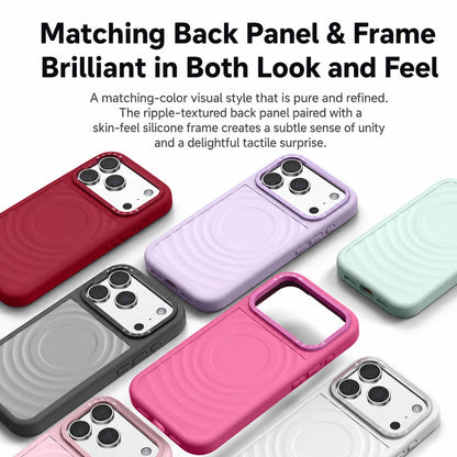 For iPhone 17 Pro Max Liquid Silicone Frame Hybrid Ripple Back Panel Magnetic Phone Case(Red)
