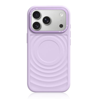 For iPhone 17 Pro Max Liquid Silicone Frame Hybrid Ripple Back Panel Magnetic Phone Case(Purple)