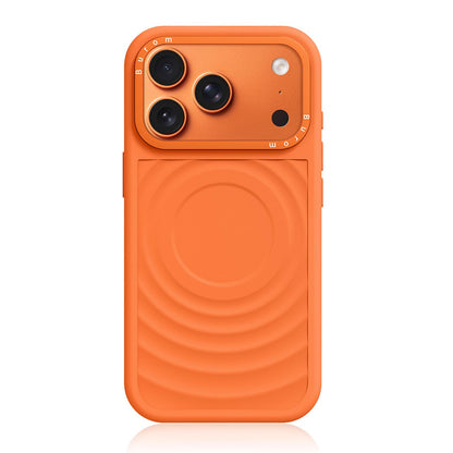 For iPhone 17 Pro Liquid Silicone Frame Hybrid Ripple Back Panel Magnetic Phone Case(Orange)