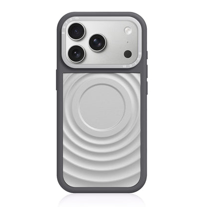 For iPhone 17 Pro Liquid Silicone Frame Hybrid Ripple Back Panel Magnetic Phone Case(Silver)