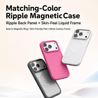 For iPhone 17 Pro Liquid Silicone Frame Hybrid Ripple Back Panel Magnetic Phone Case(Silver)
